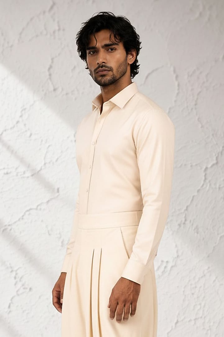 Cream Cotton Silk Dhoti Pants by Bubber Couture at Pernia's Pop Up Shop