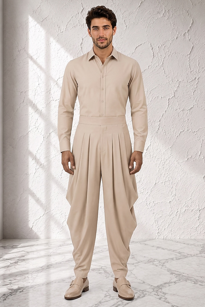 Beige Cotton Silk Dhoti Pants by Bubber Couture at Pernia's Pop Up Shop