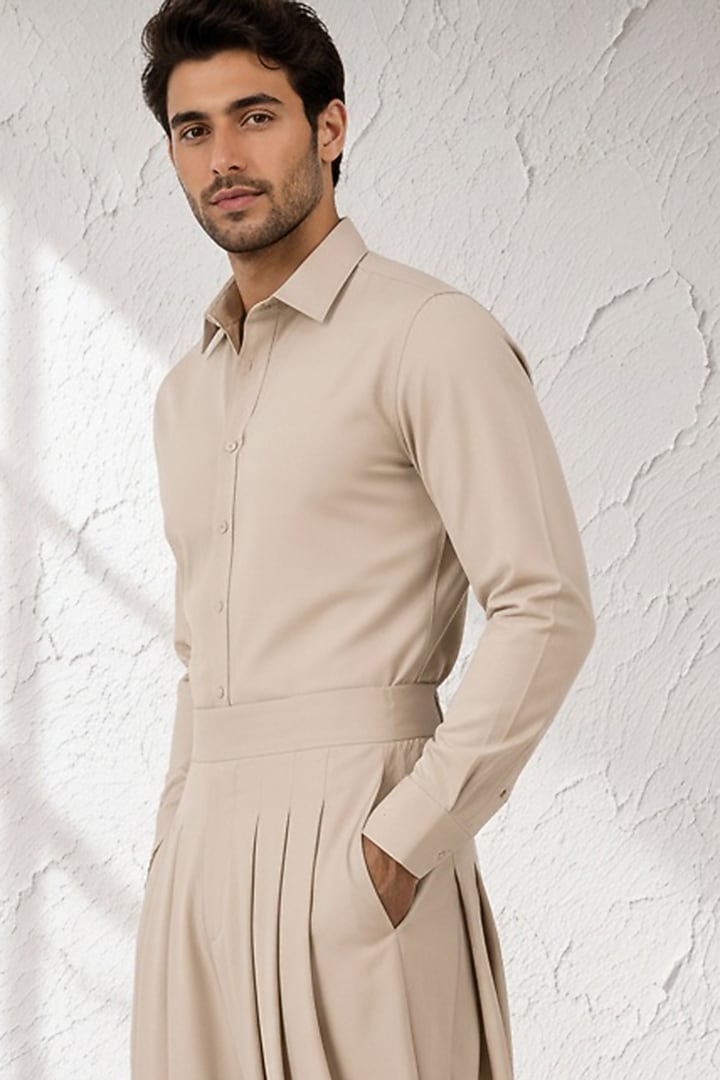 Beige Cotton Silk Dhoti Pants by Bubber Couture at Pernia's Pop Up Shop