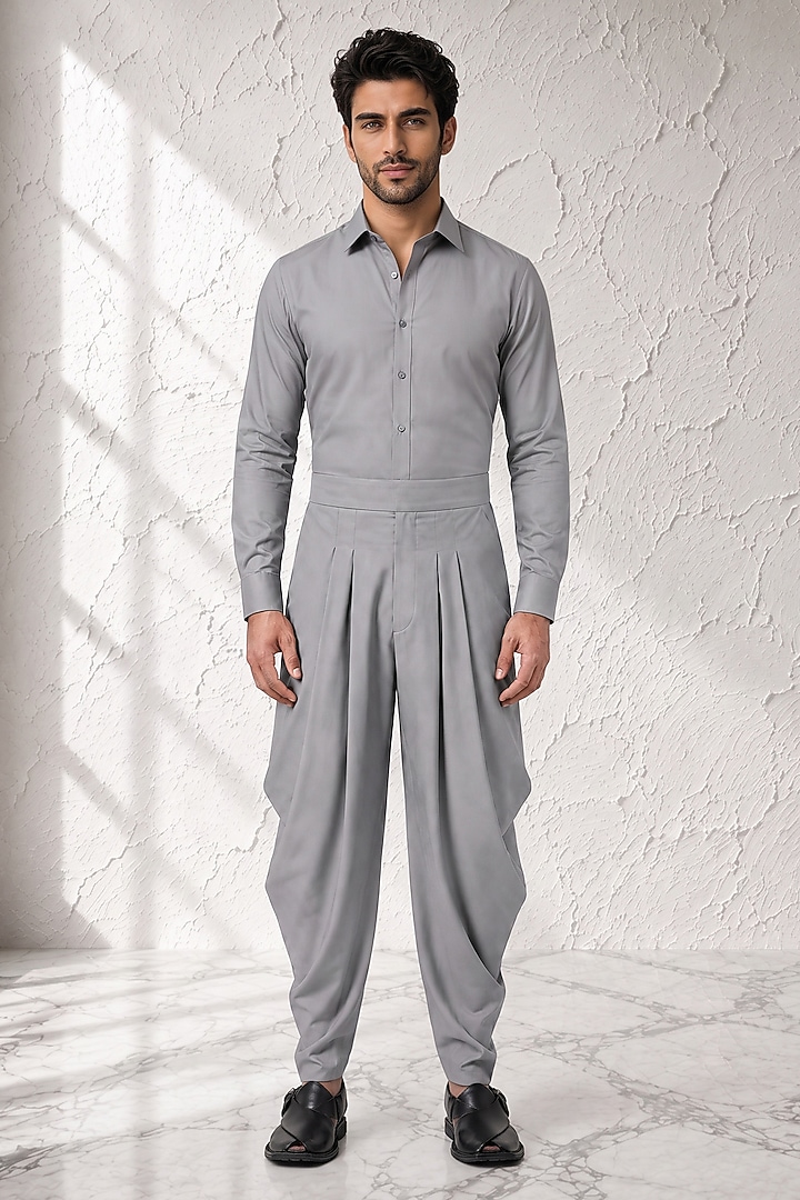 Grey Cotton Silk Dhoti Pants by Bubber Couture at Pernia's Pop Up Shop