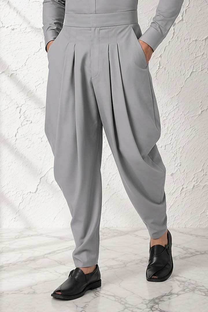 Grey Cotton Silk Dhoti Pants by Bubber Couture at Pernia's Pop Up Shop