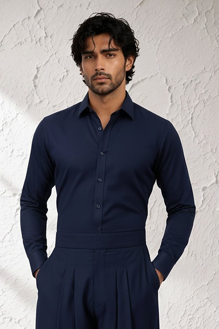 Navy Blue Cotton Silk Dhoti Pants by Bubber Couture at Pernia's Pop Up Shop