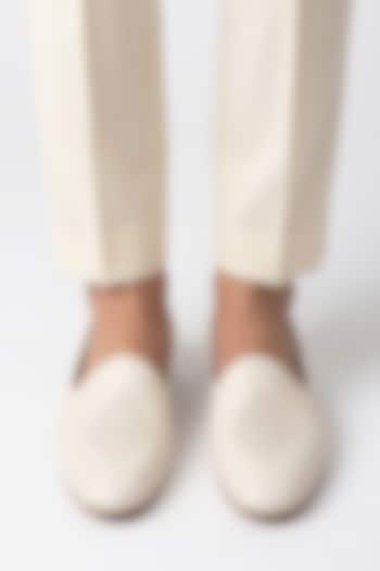 Off-White Italian Leather Embroidered Mojaris by Bubber Couture at Pernia's Pop Up Shop