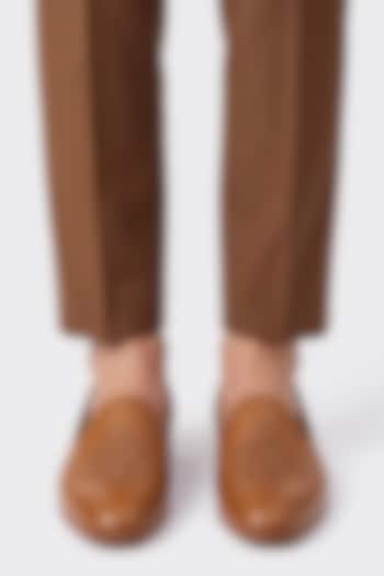 Tan Italian Leather Embroidered Mojaris by Bubber Couture at Pernia's Pop Up Shop
