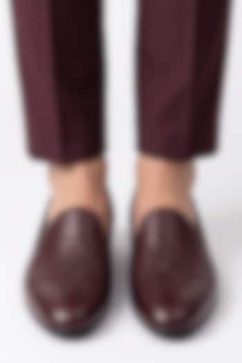 Burgundy Italian Leather Embroidered Mojaris by Bubber Couture at Pernia's Pop Up Shop