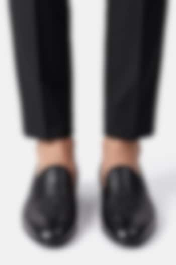 Black Italian Leather Embroidered Mojaris by Bubber Couture at Pernia's Pop Up Shop