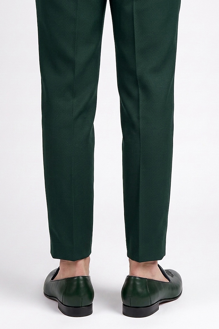 Bottle Green Italian Leather Embroidered Mojaris by Bubber Couture at Pernia's Pop Up Shop