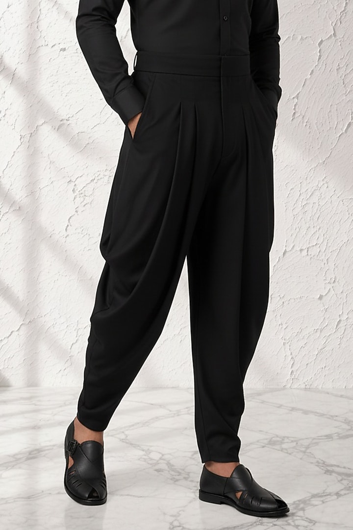 Black Cotton Silk Dhoti Pants by Bubber Couture at Pernia's Pop Up Shop