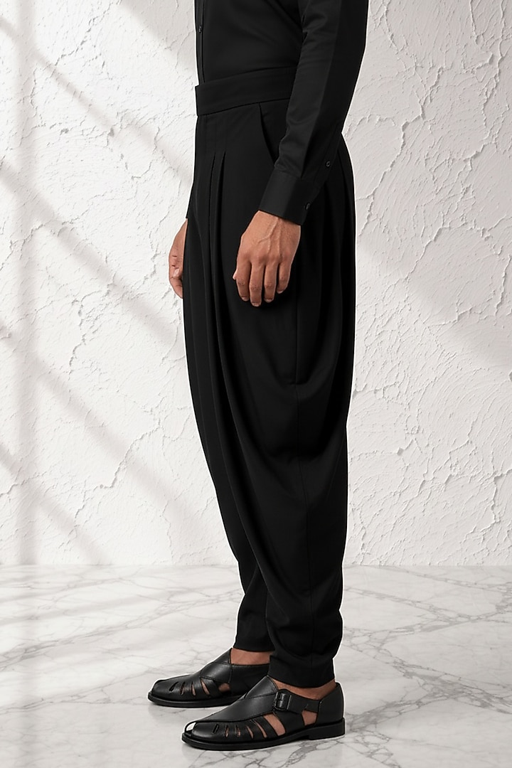 Black Cotton Silk Dhoti Pants by Bubber Couture at Pernia's Pop Up Shop