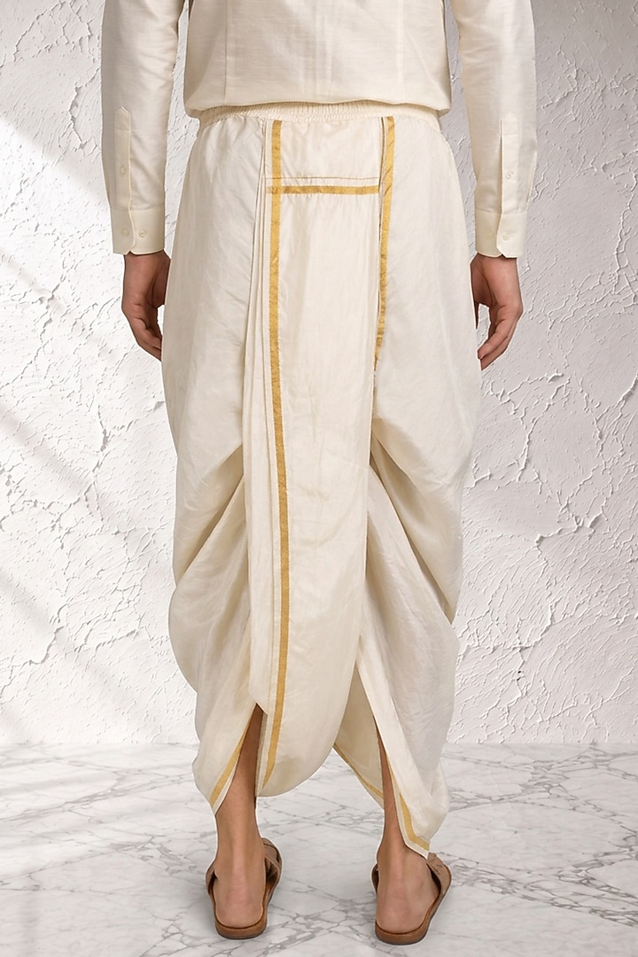 White Cotton Silk Pre-Stitched Dhoti by Bubber Couture at Pernia's Pop Up Shop
