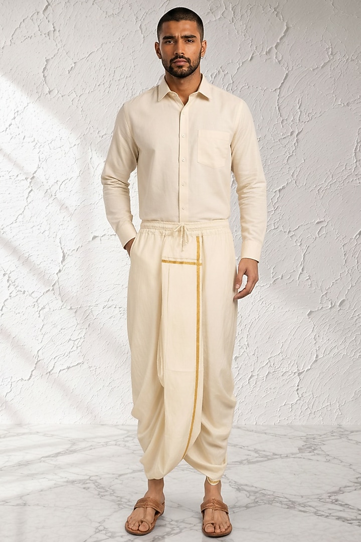 White Cotton Silk Pre-Stitched Dhoti by Bubber Couture at Pernia's Pop Up Shop