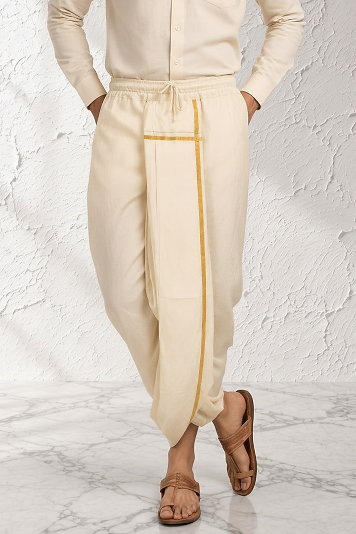 White Cotton Silk Pre-Stitched Dhoti by Bubber Couture at Pernia's Pop Up Shop