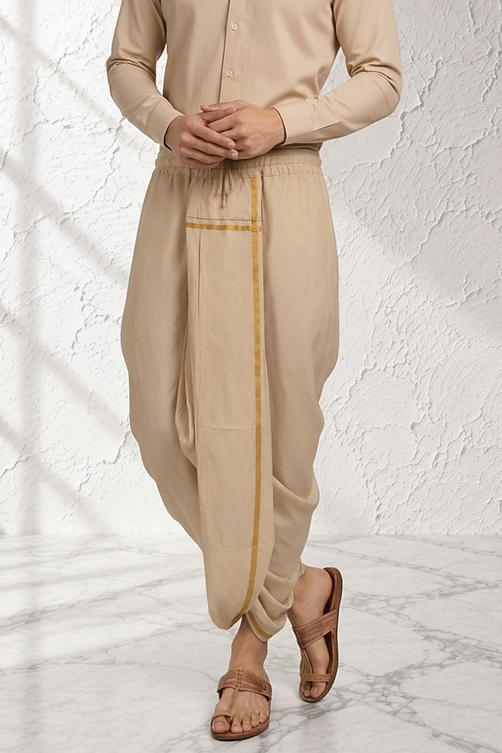 Beige Cotton Silk Pre-Stitched Dhoti by Bubber Couture at Pernia's Pop Up Shop
