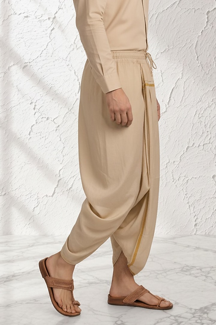 Beige Cotton Silk Pre-Stitched Dhoti by Bubber Couture at Pernia's Pop Up Shop