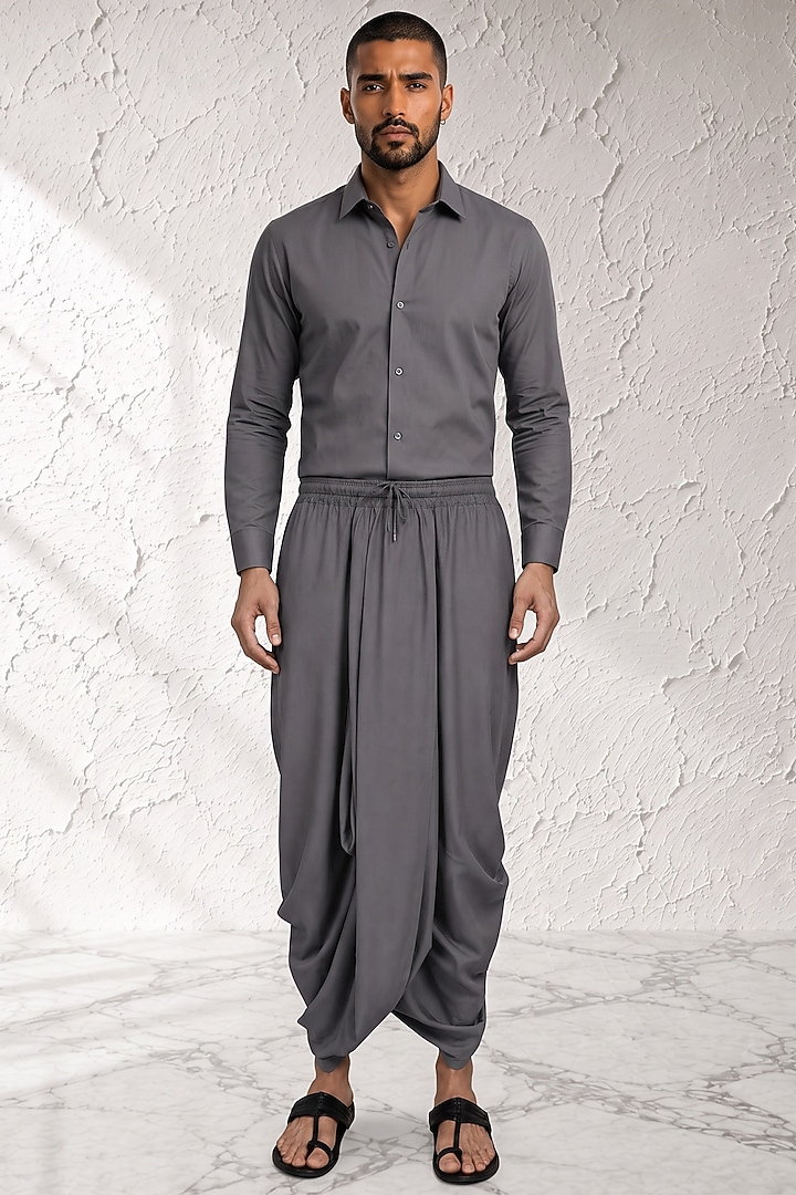 Grey Cotton Silk Pre-Stitched Dhoti by Bubber Couture at Pernia's Pop Up Shop