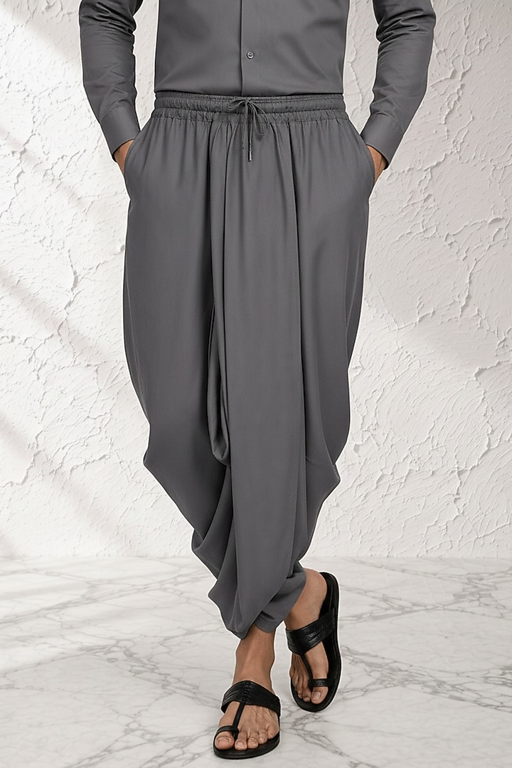 Grey Cotton Silk Pre-Stitched Dhoti by Bubber Couture at Pernia's Pop Up Shop