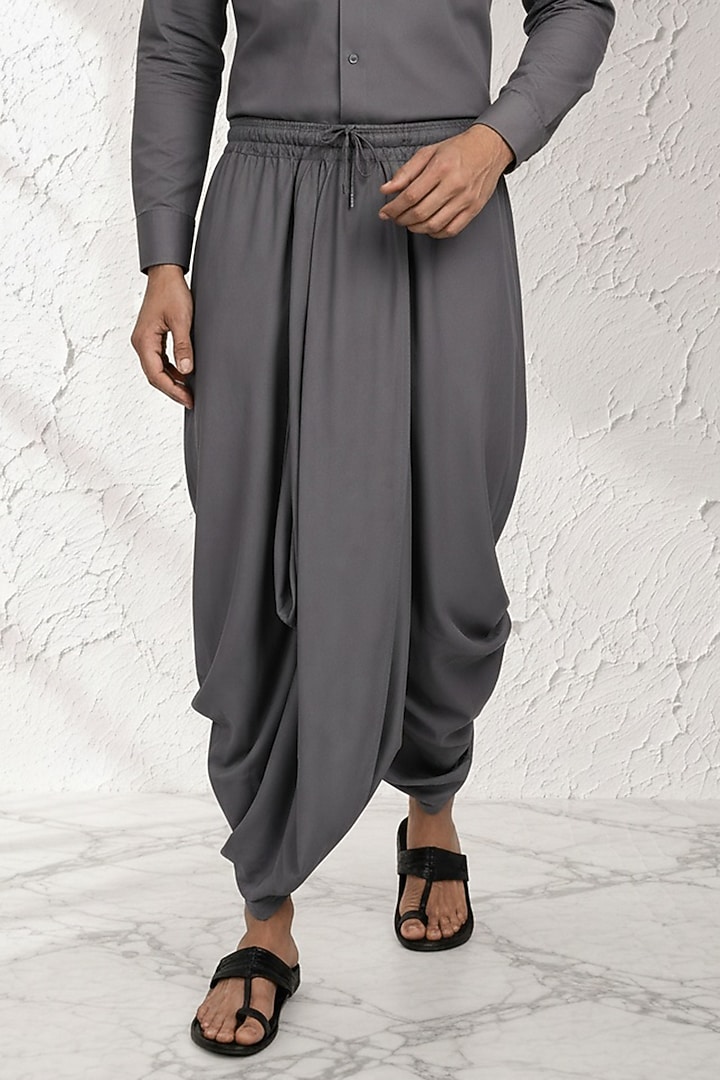 Grey Cotton Silk Pre-Stitched Dhoti by Bubber Couture at Pernia's Pop Up Shop