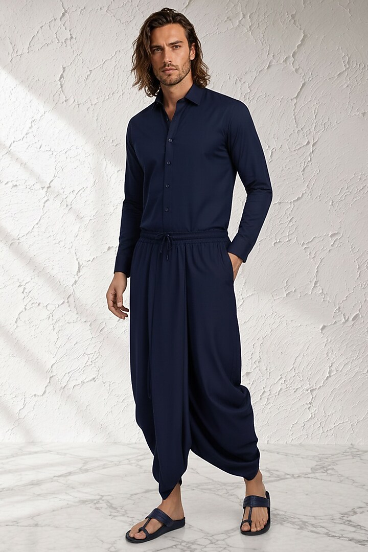 Blue Cotton Silk Pre-Stitched Dhoti by Bubber Couture at Pernia's Pop Up Shop