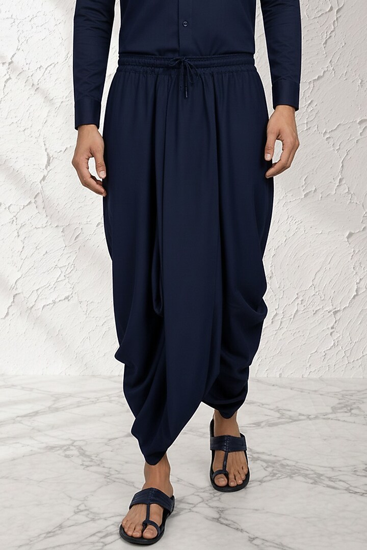 Blue Cotton Silk Pre-Stitched Dhoti by Bubber Couture at Pernia's Pop Up Shop