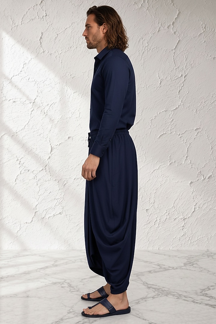 Blue Cotton Silk Pre-Stitched Dhoti by Bubber Couture at Pernia's Pop Up Shop