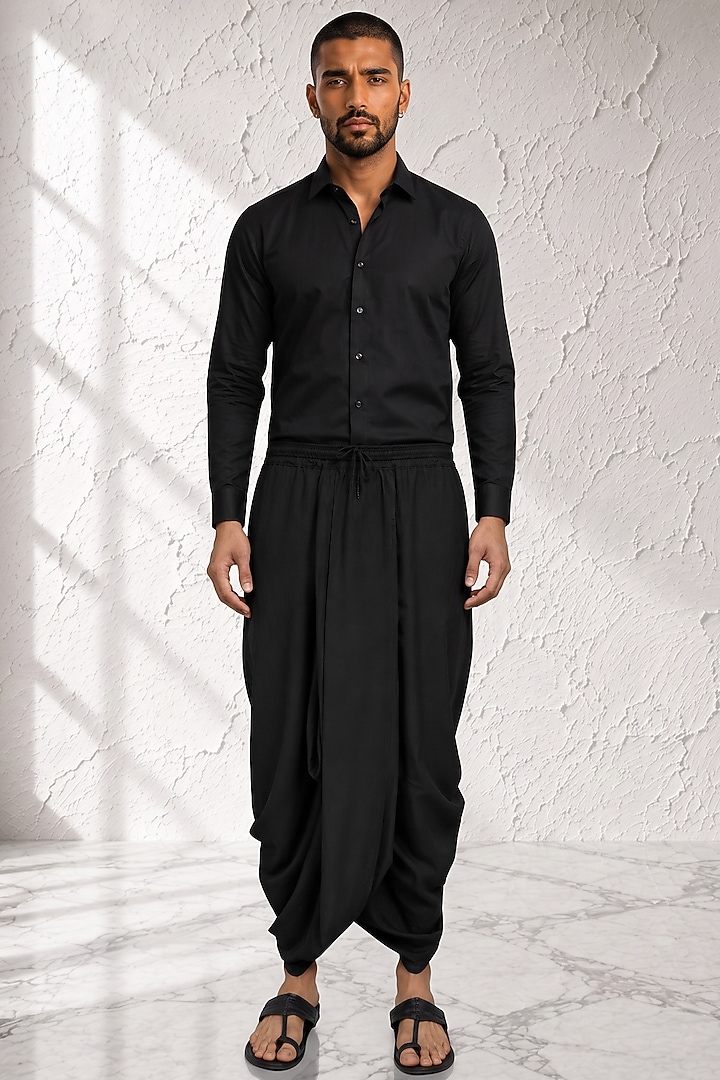 Black Cotton Silk Pre-Stitched Dhoti by Bubber Couture at Pernia's Pop Up Shop