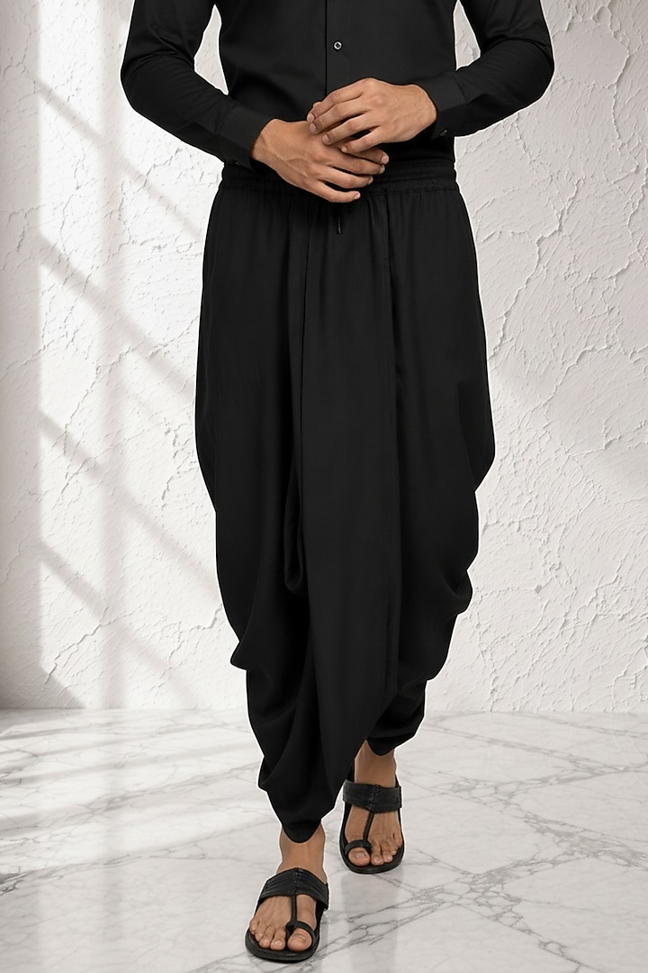 Black Cotton Silk Pre-Stitched Dhoti by Bubber Couture at Pernia's Pop Up Shop