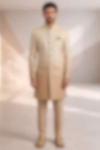 White & Tuscan Beige Ombre Raw Silk Kurta Set by Bubber Couture at Pernia's Pop Up Shop