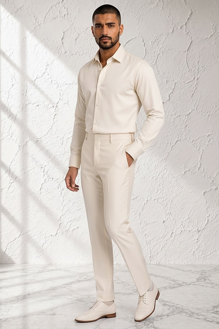 White Cotton Silk Pants by Bubber Couture at Pernia's Pop Up Shop