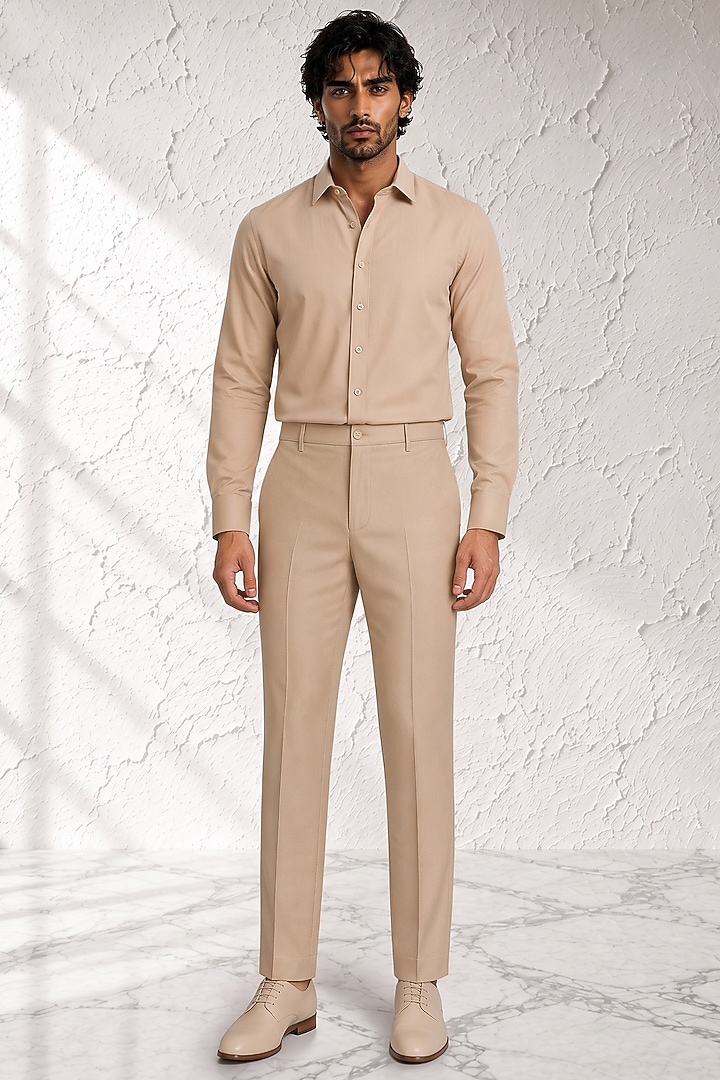 Beige Cotton Silk Pants by Bubber Couture at Pernia's Pop Up Shop