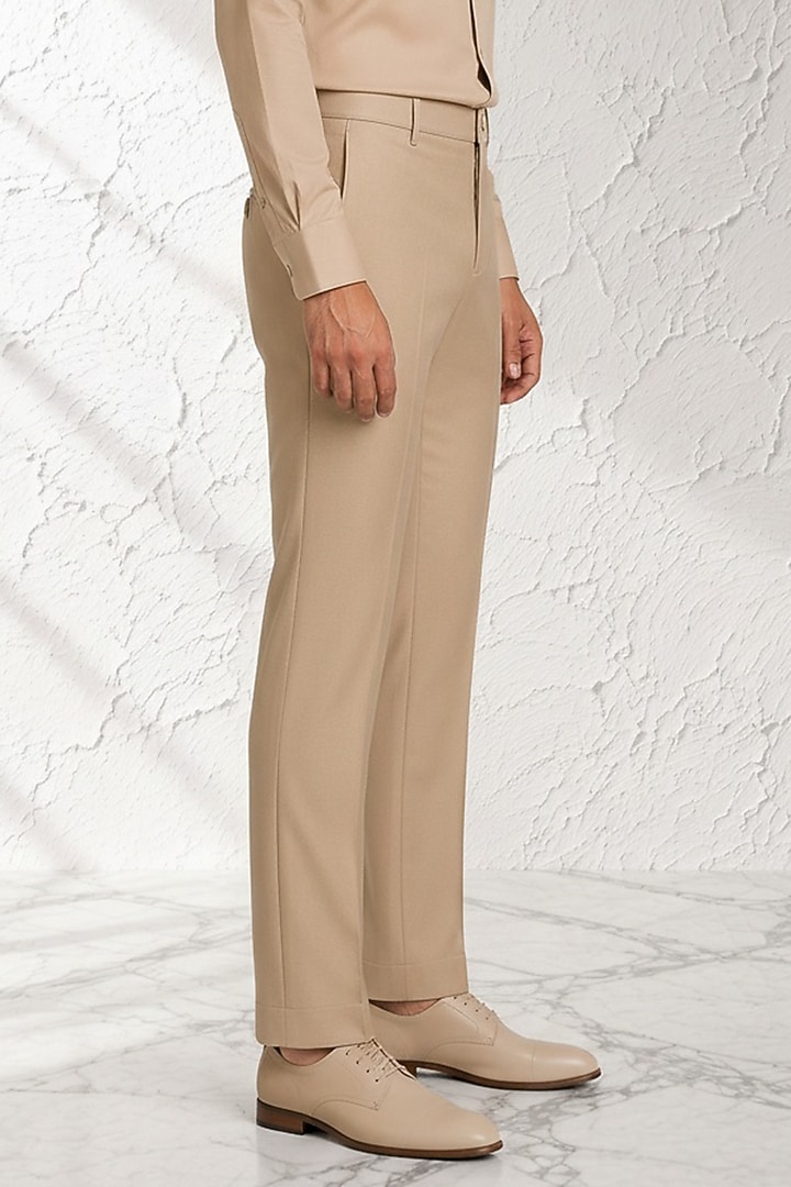 Beige Cotton Silk Pants by Bubber Couture at Pernia's Pop Up Shop