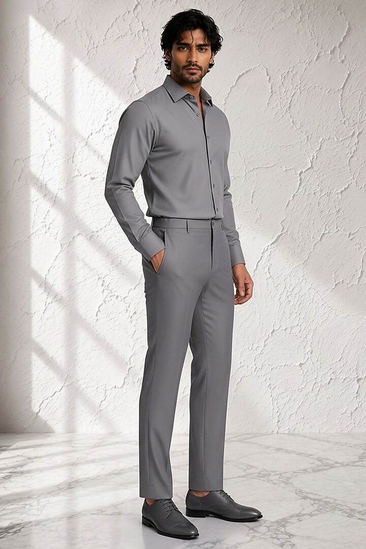 Grey Cotton Silk Pants by Bubber Couture at Pernia's Pop Up Shop