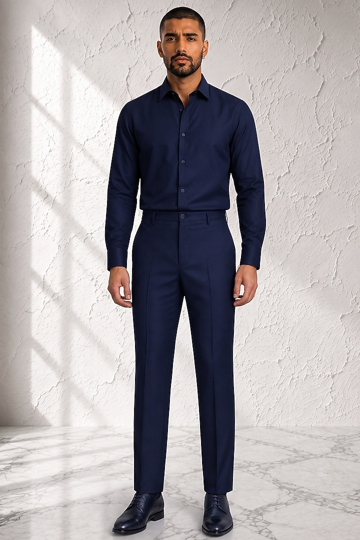 Blue Cotton Silk Pants by Bubber Couture at Pernia's Pop Up Shop