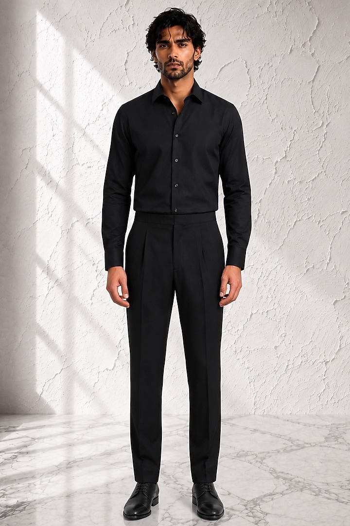 Black Cotton Silk Pants by Bubber Couture at Pernia's Pop Up Shop