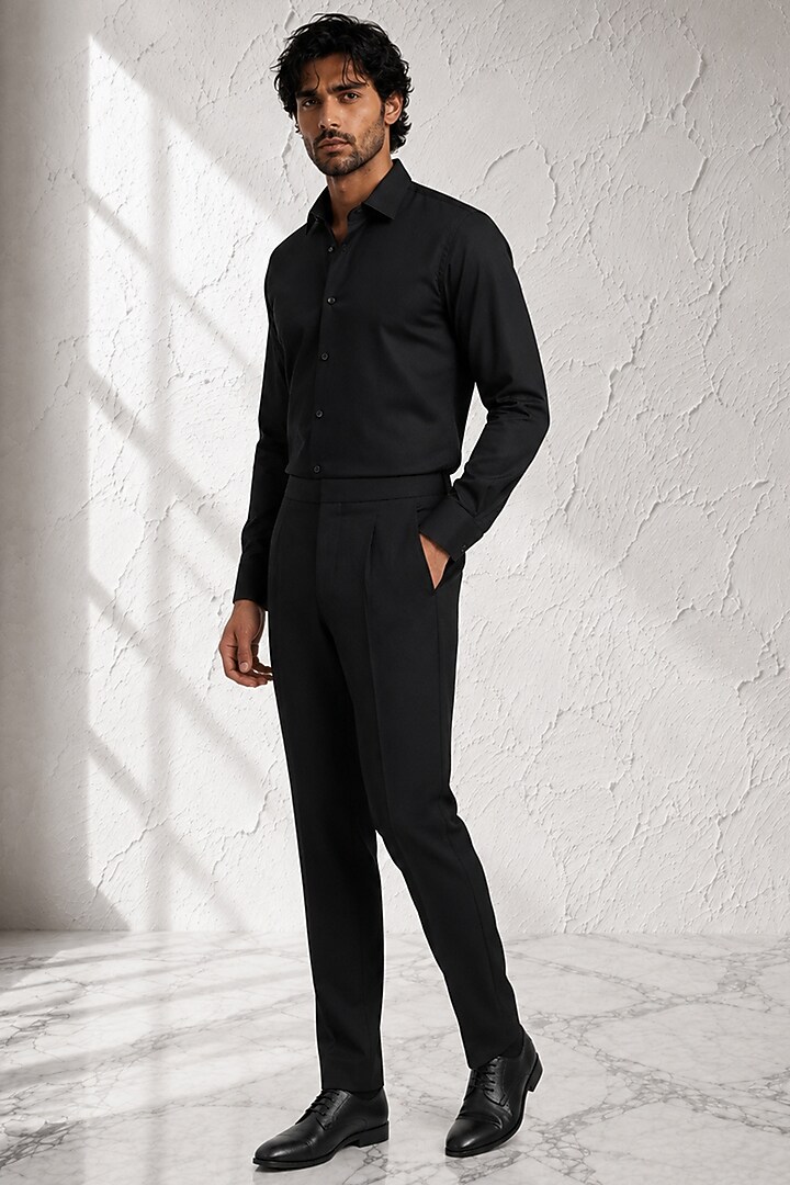 Black Cotton Silk Pants by Bubber Couture at Pernia's Pop Up Shop