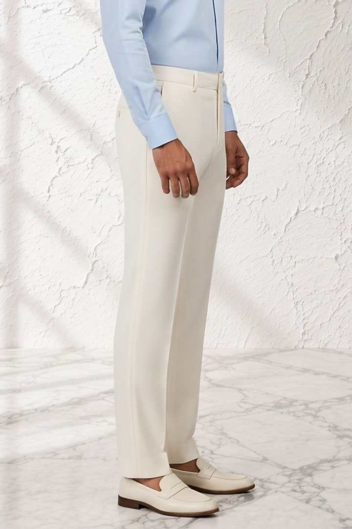 White Terry Rayon Trousers by Bubber Couture at Pernia's Pop Up Shop