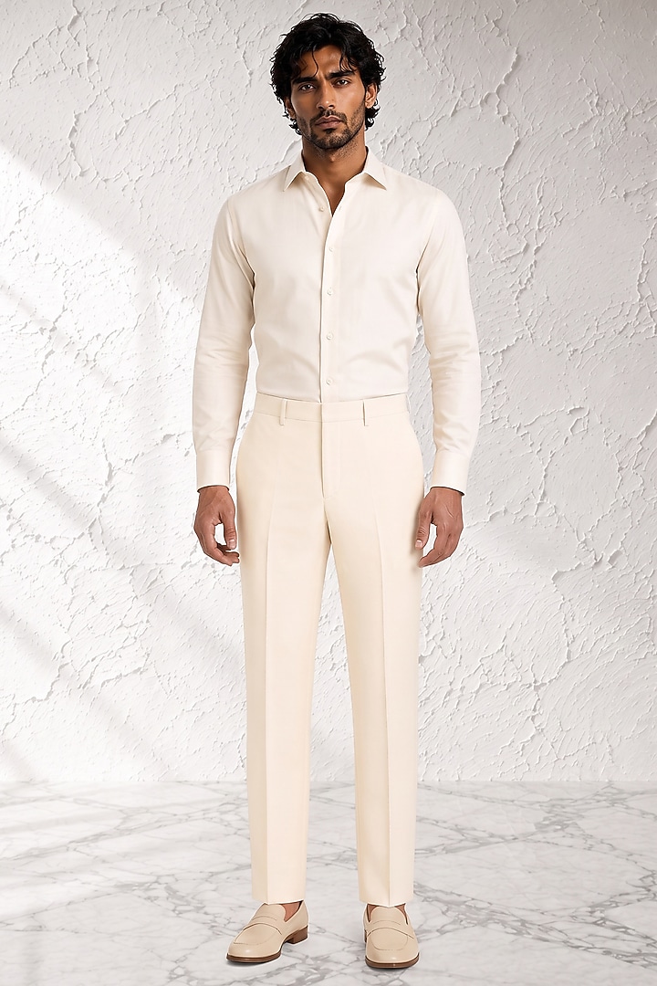 White Terry Rayon Trousers by Bubber Couture at Pernia's Pop Up Shop