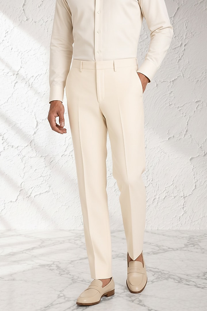 White Terry Rayon Trousers by Bubber Couture at Pernia's Pop Up Shop