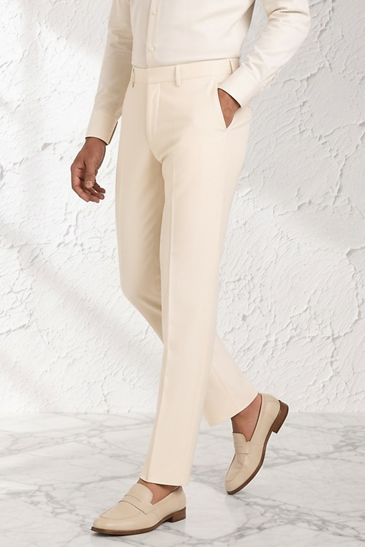 White Terry Rayon Trousers by Bubber Couture at Pernia's Pop Up Shop