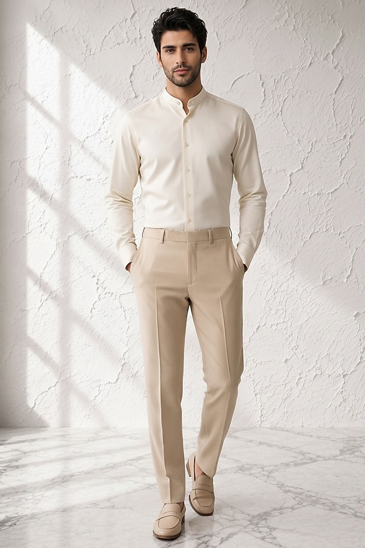 Beige Terry Rayon Trousers by Bubber Couture at Pernia's Pop Up Shop
