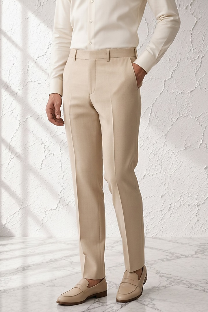 Beige Terry Rayon Trousers by Bubber Couture at Pernia's Pop Up Shop