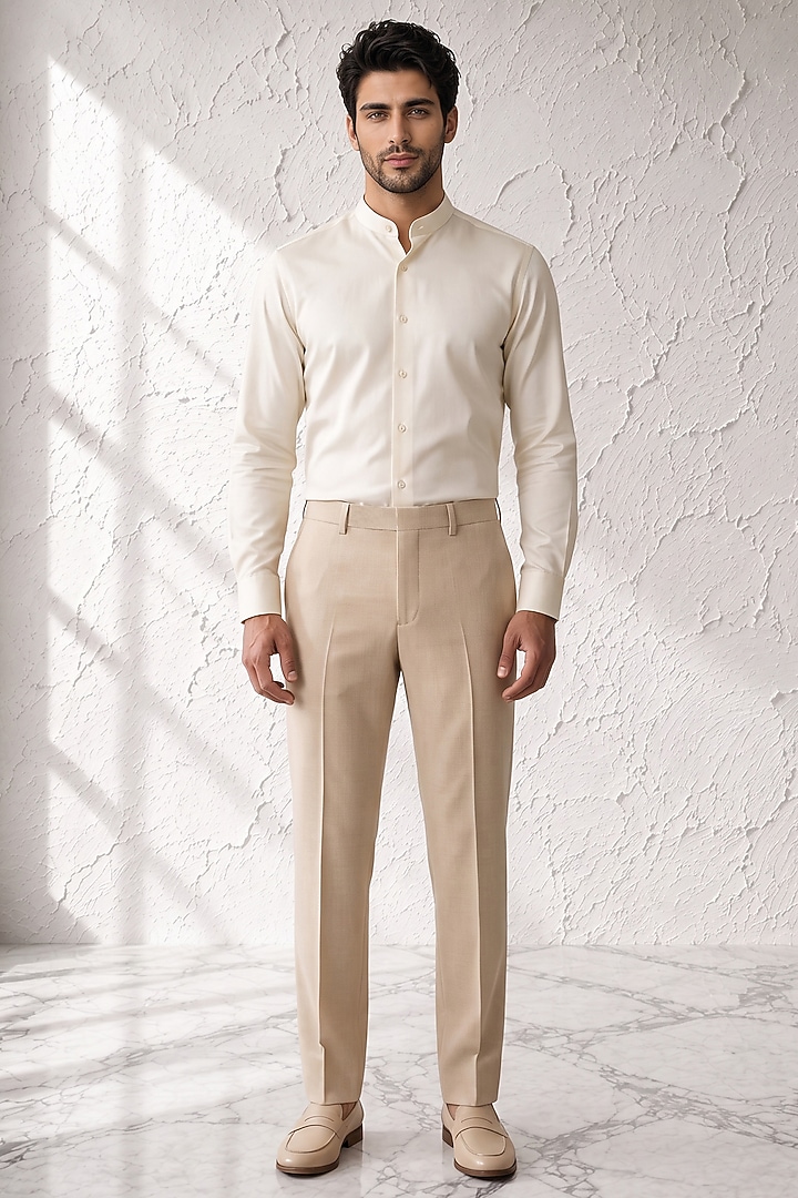 Beige Terry Rayon Trousers by Bubber Couture at Pernia's Pop Up Shop