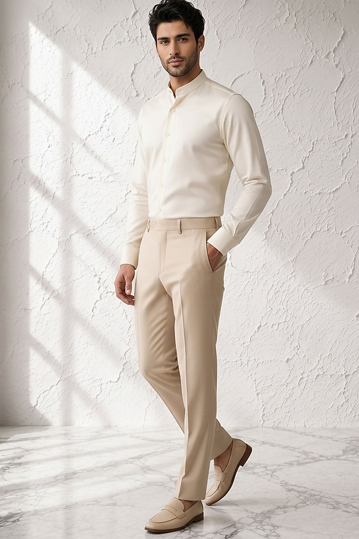 Beige Terry Rayon Trousers by Bubber Couture at Pernia's Pop Up Shop