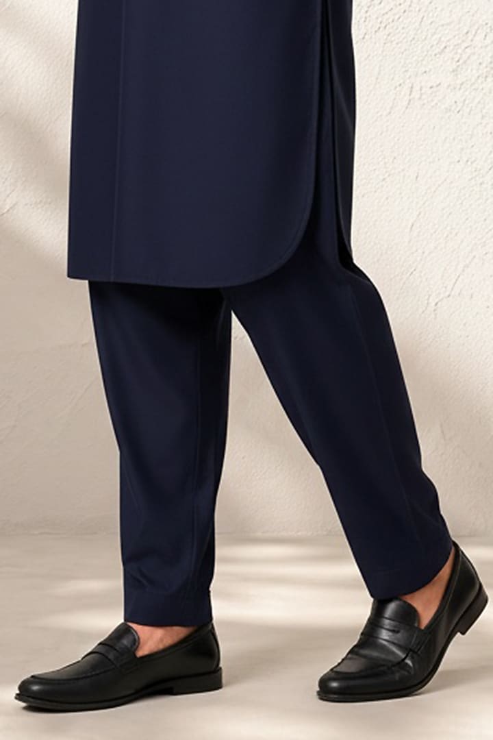 Blue Cotton Silk Pathani Kurta Set by Bubber Couture at Pernia's Pop Up Shop