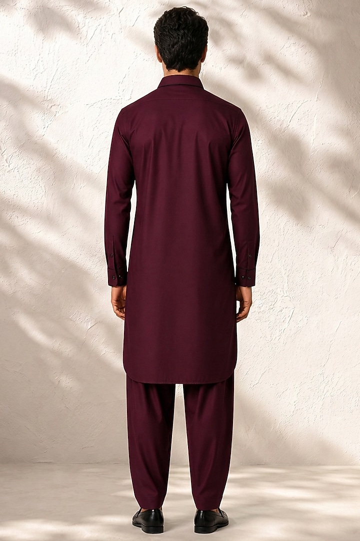 Maroon Cotton Silk Pathani Kurta Set by Bubber Couture at Pernia's Pop Up Shop