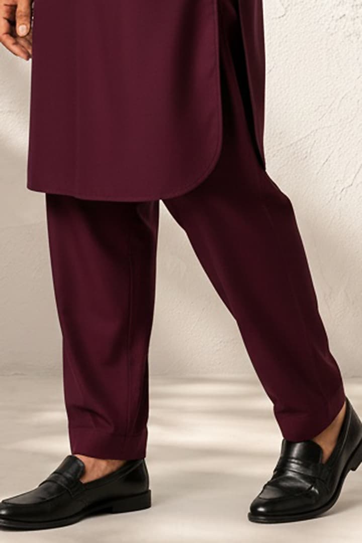 Maroon Cotton Silk Pathani Kurta Set by Bubber Couture at Pernia's Pop Up Shop
