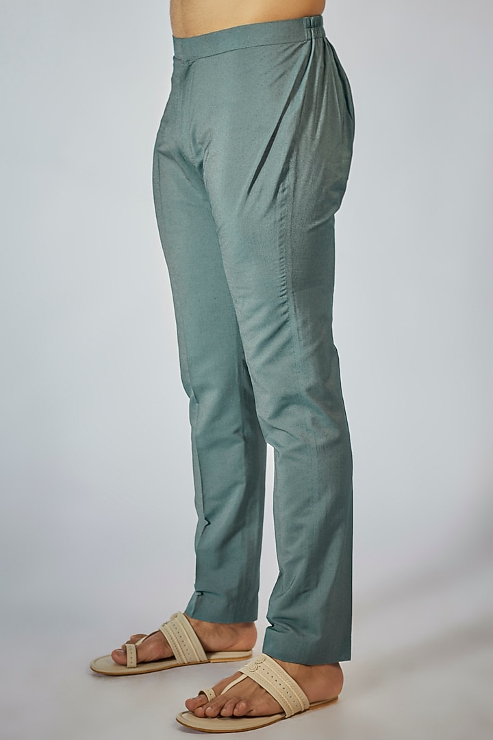 Green & White Cotton Silk Resham Embroidered Anchor Textured Kurta Set by Bubber Couture at Pernia's Pop Up Shop