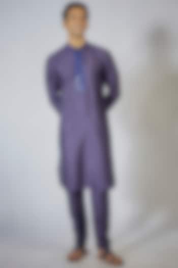Purple Cotton Silk Mirror Embroidered Kurta Set by Bubber Couture