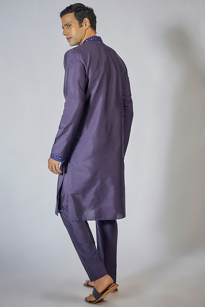 Purple Cotton Silk Mirror Embroidered Kurta Set by Bubber Couture at Pernia's Pop Up Shop