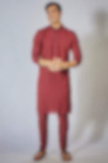 Maroon Cotton Striped Kurta Set by Bubber Couture