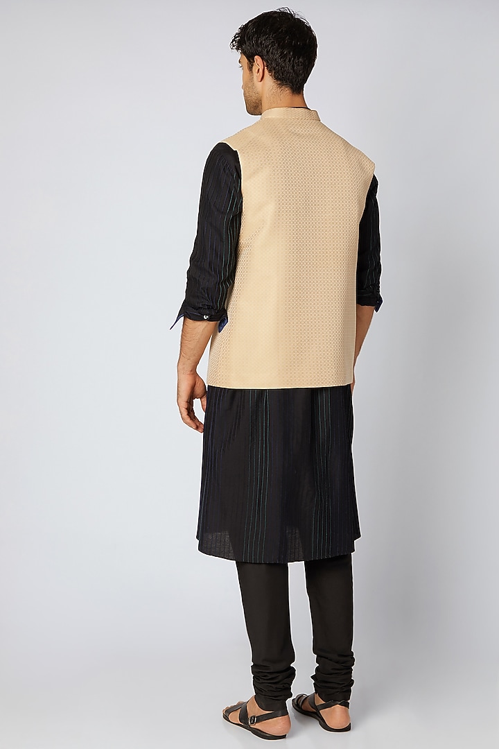 Beige Printed Bundi Jacket by Bubber Couture at Pernia's Pop Up Shop